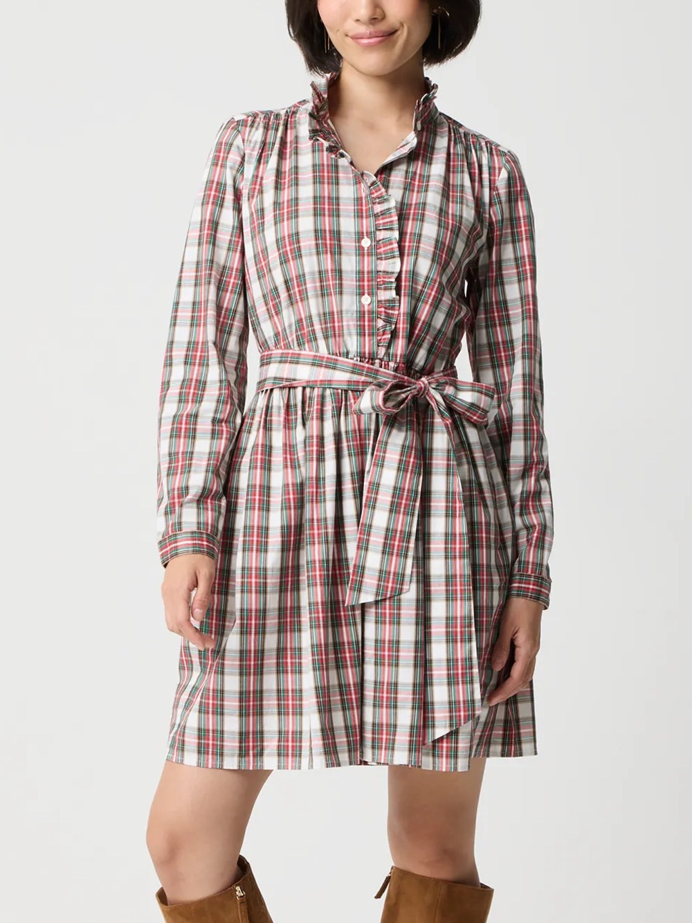 NWT J.Crew cotton tartan plaid ruffle mini shirt dress 10